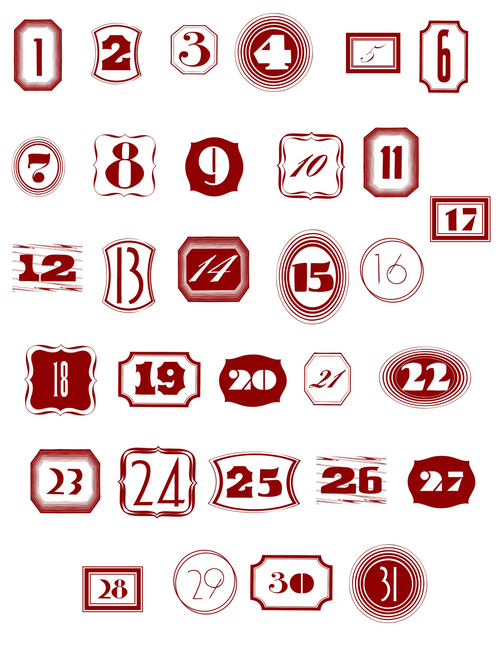 1 To 31 Numbers Art Laser Cut File