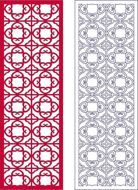 Two repeating decorative lattice panel patterns