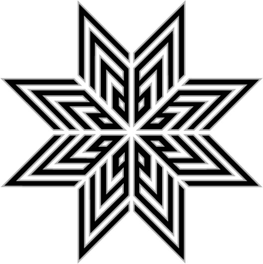 Eight-point arabesque star panel in black geometric line art
