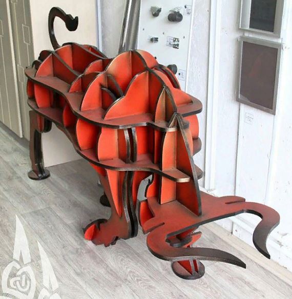 Red 3D bull-shaped shelf or display unit