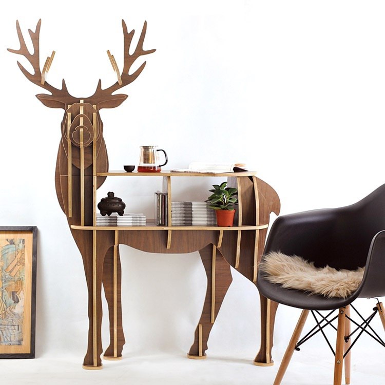 Wooden deer-shaped shelf and bookcase furniture