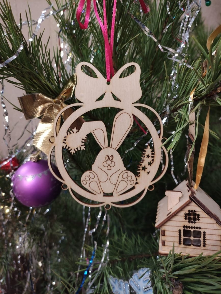 Laser Cut Bunny Wood Holiday Ornament Christmas Decor preview
