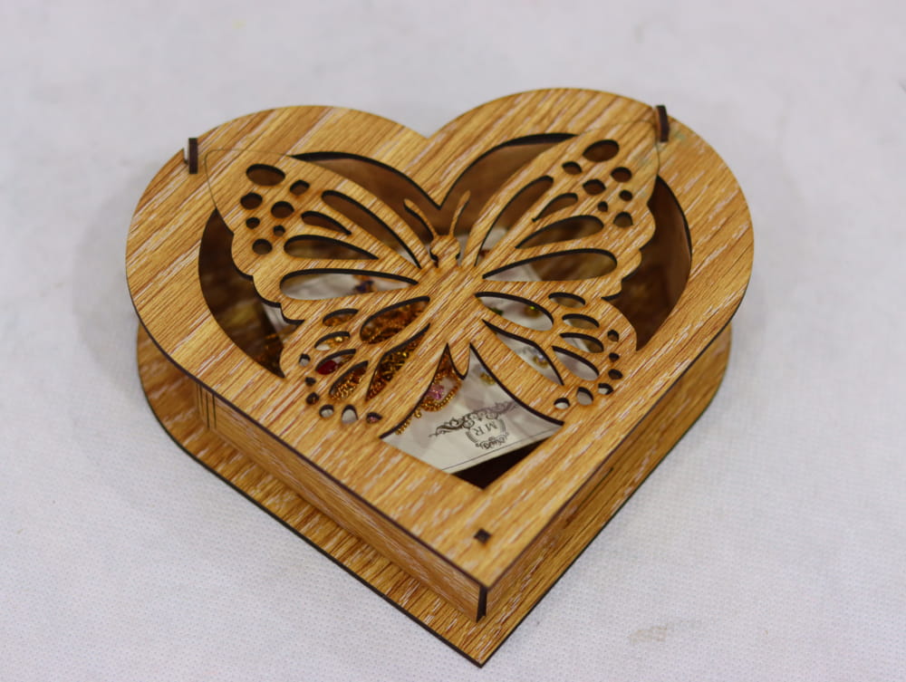 Laser Cut Butterfly Heart Shaped Wooden Box preview