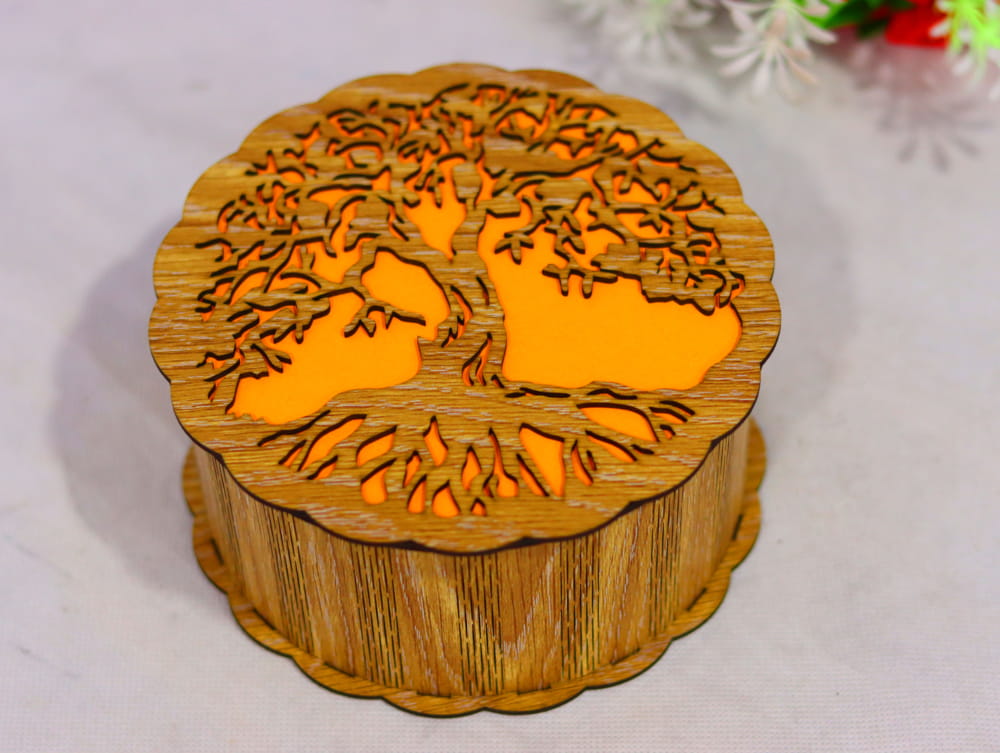 Laser Cut Decorative Round Wooden Box wooden boxes design preview