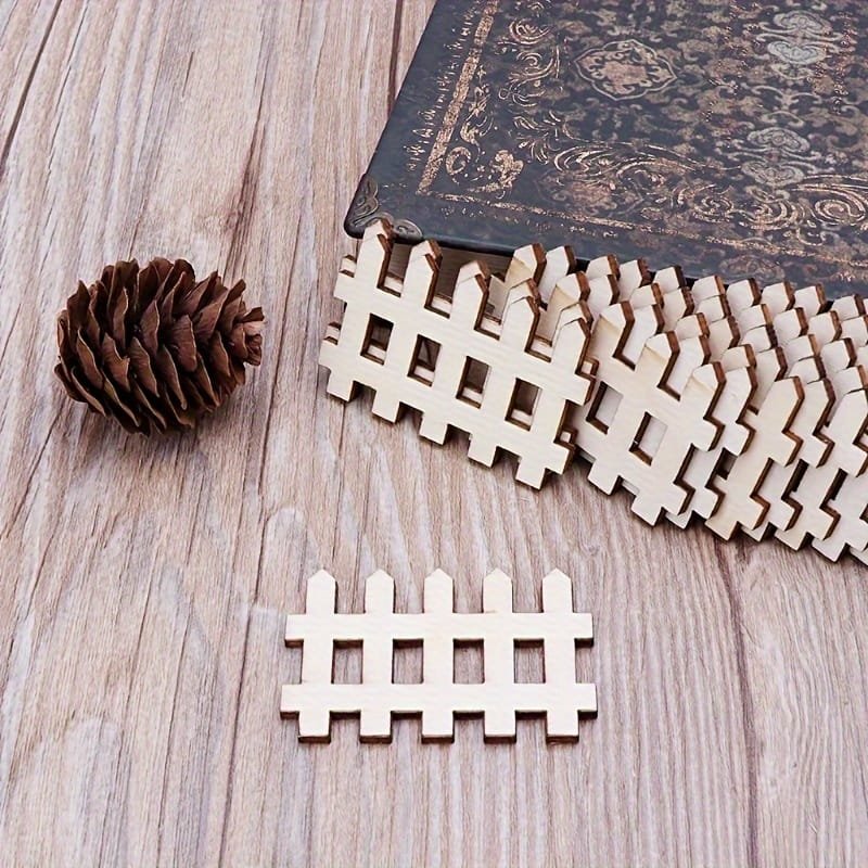 Wooden Fence Shapes DIY Crafts Miniature Decor Unfinished Wood preview - Cutgrove digital design