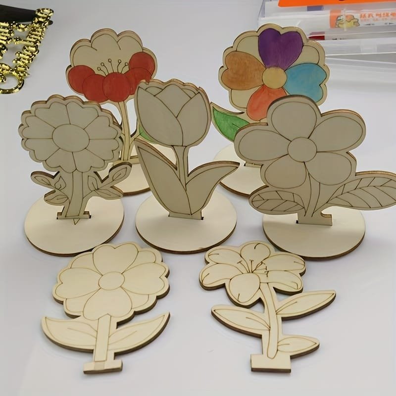 Wooden Flowers Tabletop Decor Roses Lilies Sunflowers Painting Cra preview - Cutgrove digital design